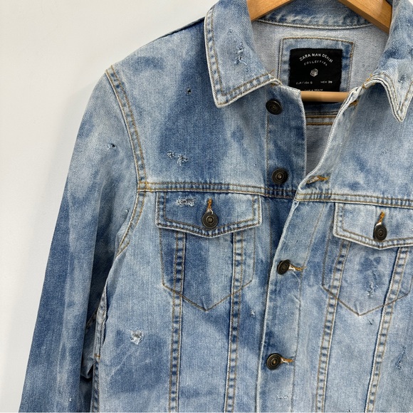 Zara Man Denim Collection Distressed Ripped Denim Jacket Open Holes - Picture 3 of 9